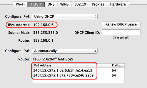 internal IP address in Mac OS X