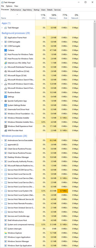 the task manager in windows showing processes